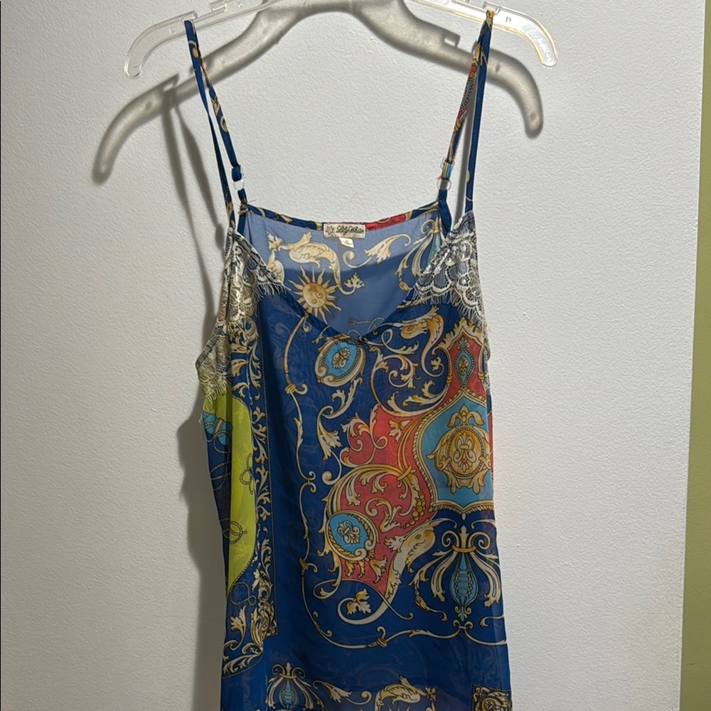 Lily White Asymmetrical Blue and Pink Camisole